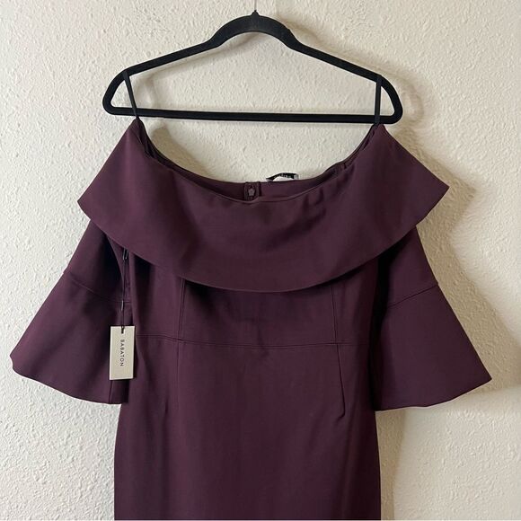 Aritzia Babaton Giovani Off The Shoulder Mini Pencil Dress in Burgundy NEW Size - Picture 3 of 8